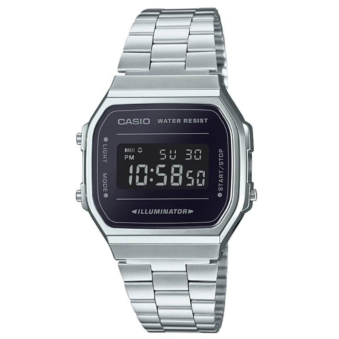 Casio Vintage Collection Silver Black Digital Retro Watch A168WEM-1VT