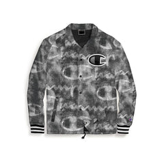 Champion Satin Coaches Jacket Rib Cuff-Print Denim Overlay Black Men V5089P-549973-1RX