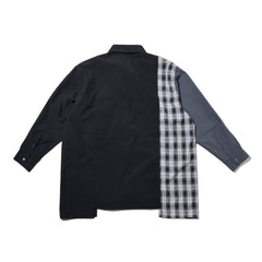 LAKH Paneled Patchwork Long Shirt Black