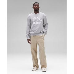 Reigning Champ Men Knit Midweight Terry Classic Arch Logo Crewneck Heather Grey